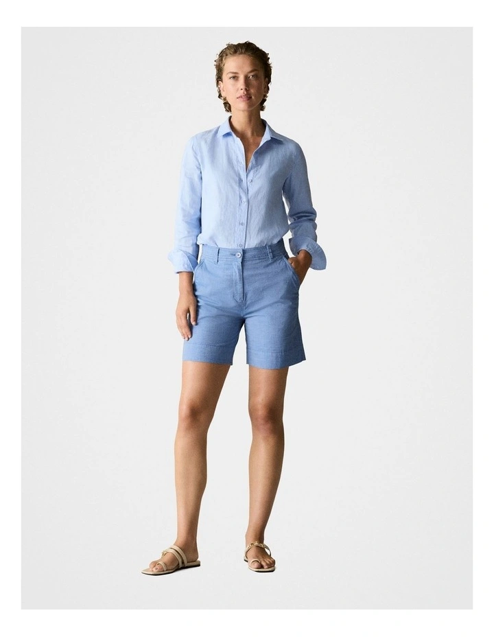 Yarn Dyed Stretch Cotton Short in Chambray Blue
