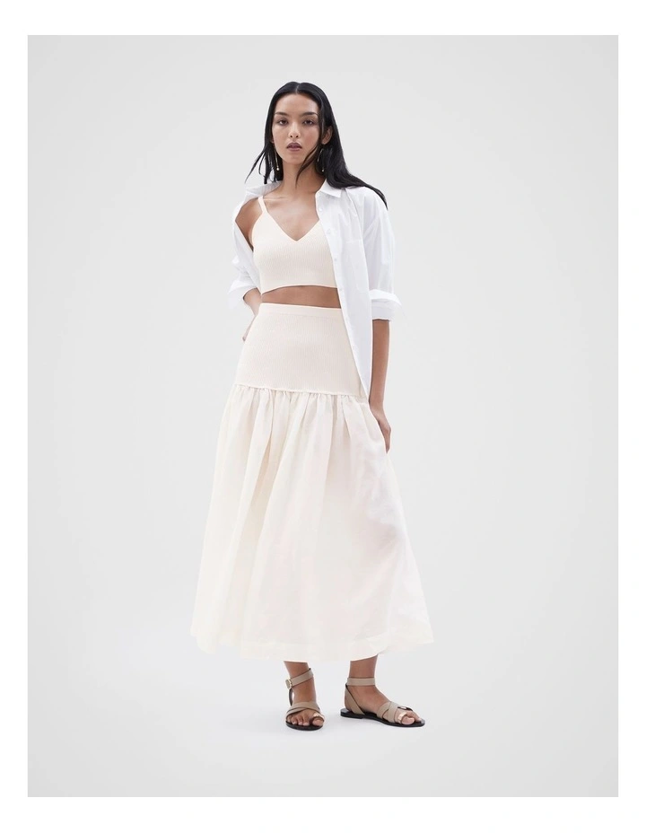 Spliced Knit Midi Skirt in Stone