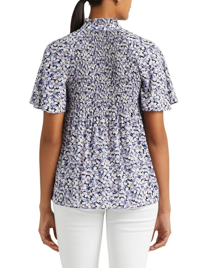 Floral Pleated Georgette Blouse in Blue