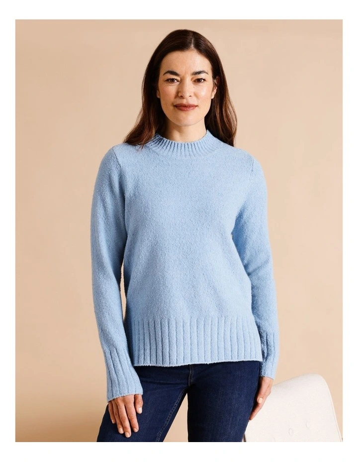 Boucle Jumper With Straight Hem And Side Splits In Antique Blue