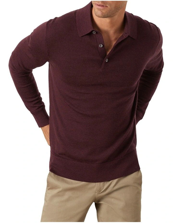 Fraser Ashby Polo Knit in Oxblood Melange