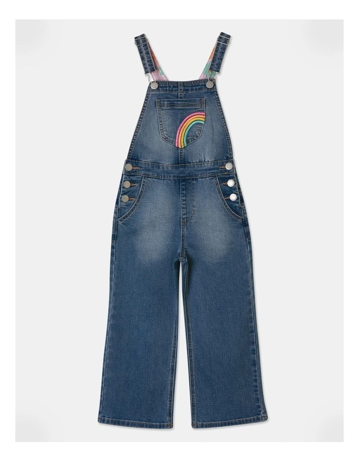 Full Length Dungaree with Rainbow Embroidery (3-8 Years) in Denim