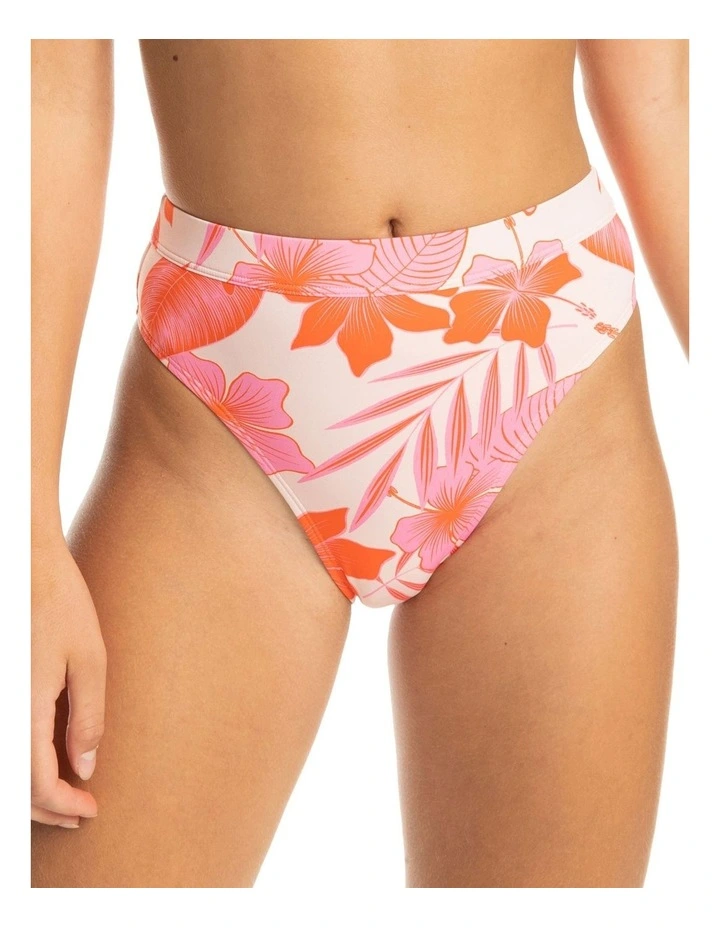 Printed Beach Classics Mid Waist Bikini Bottoms in Pale Dogwood Lhibisc