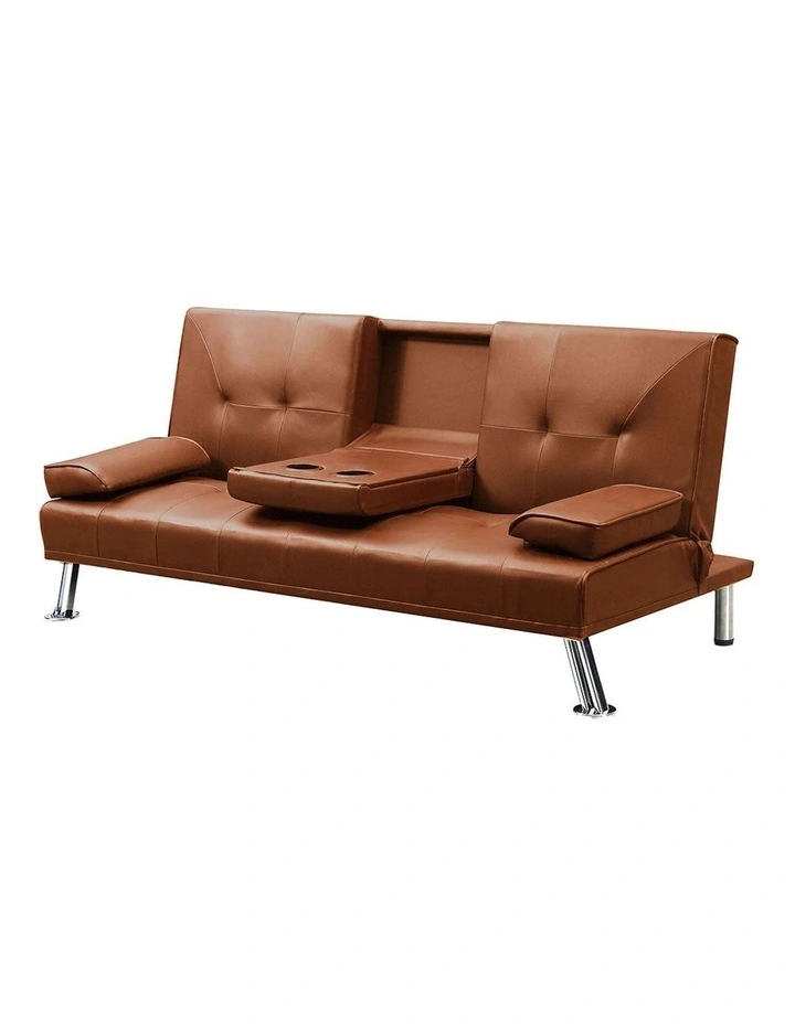 Adjustable Lounge Couch Leather 3 Seater Sofa Bed in Brown