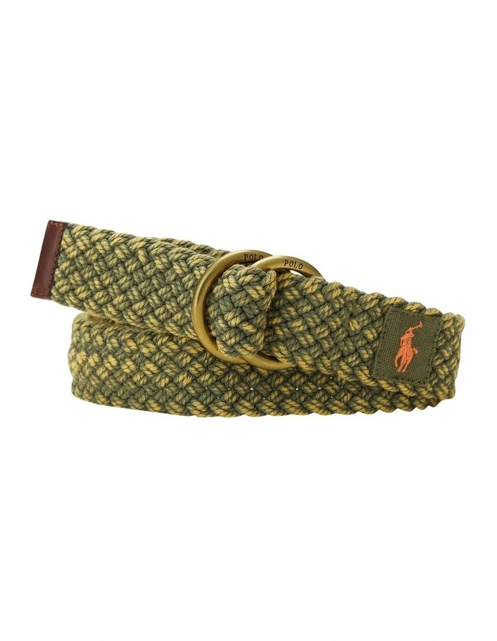 Leather-Trim Cotton Belt