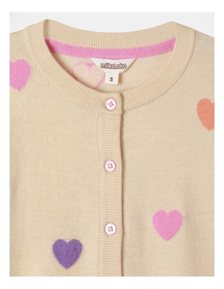 Multi Heart Knit Cardigan in Oat Marle