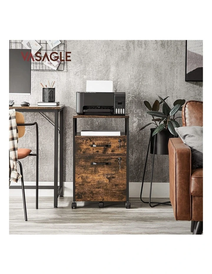 Office File Cabinet with 2 Lockable Drawers in Brown