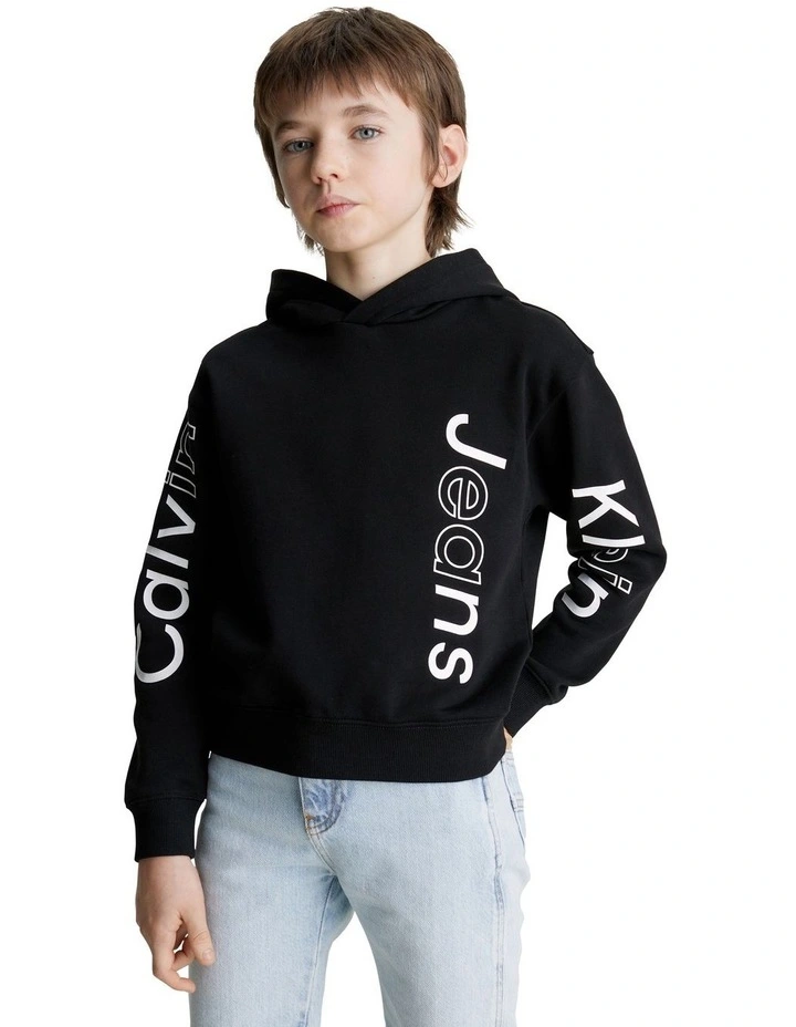 Maxi Institutional Logo Relaxed Hoodie in Black