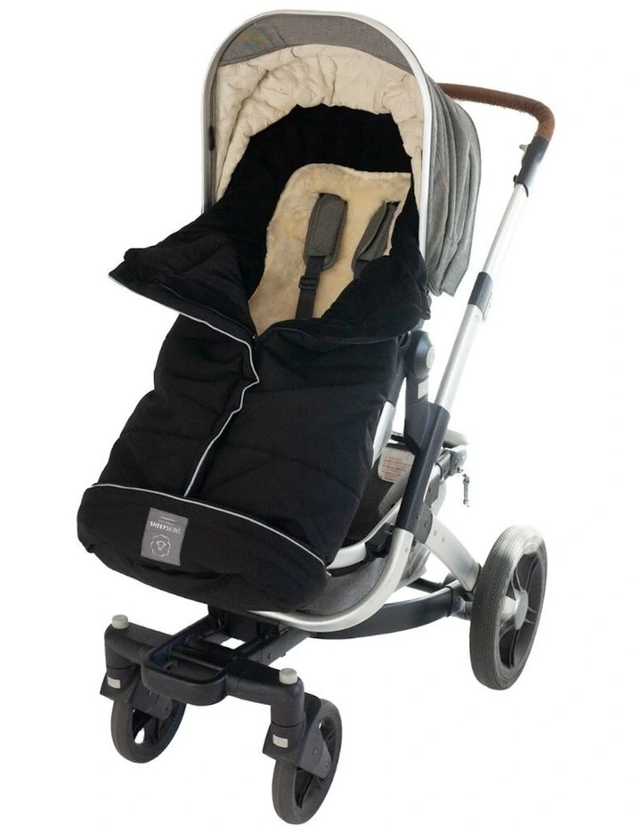 Combi Fleece Footmuff with Removable Lambskin Liner in Black/Natural