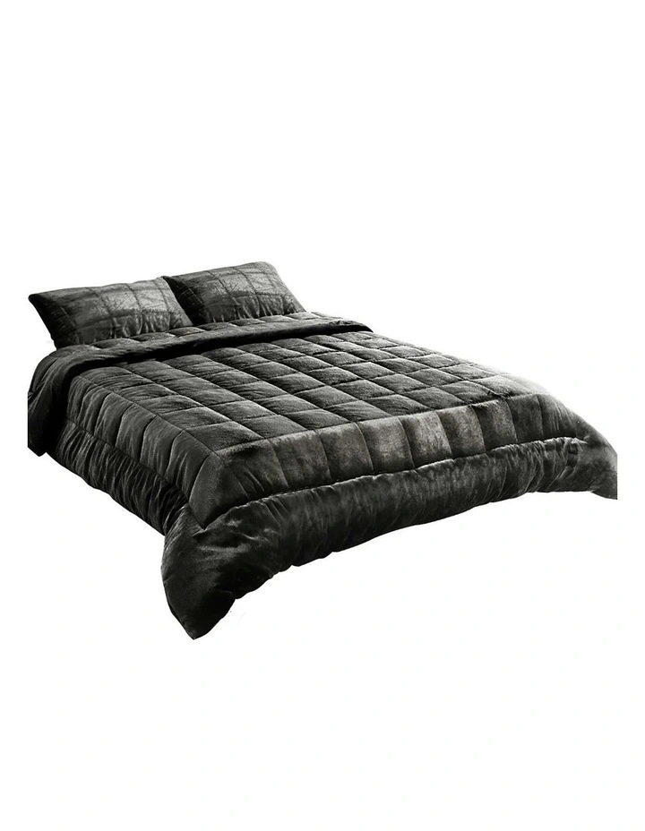 Faux Mink Plush Double Quilt in Charcoal