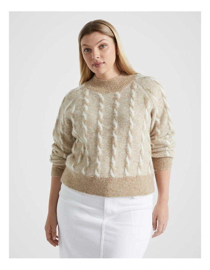 Two Tone Cable Knit in Champagne Beige Twist