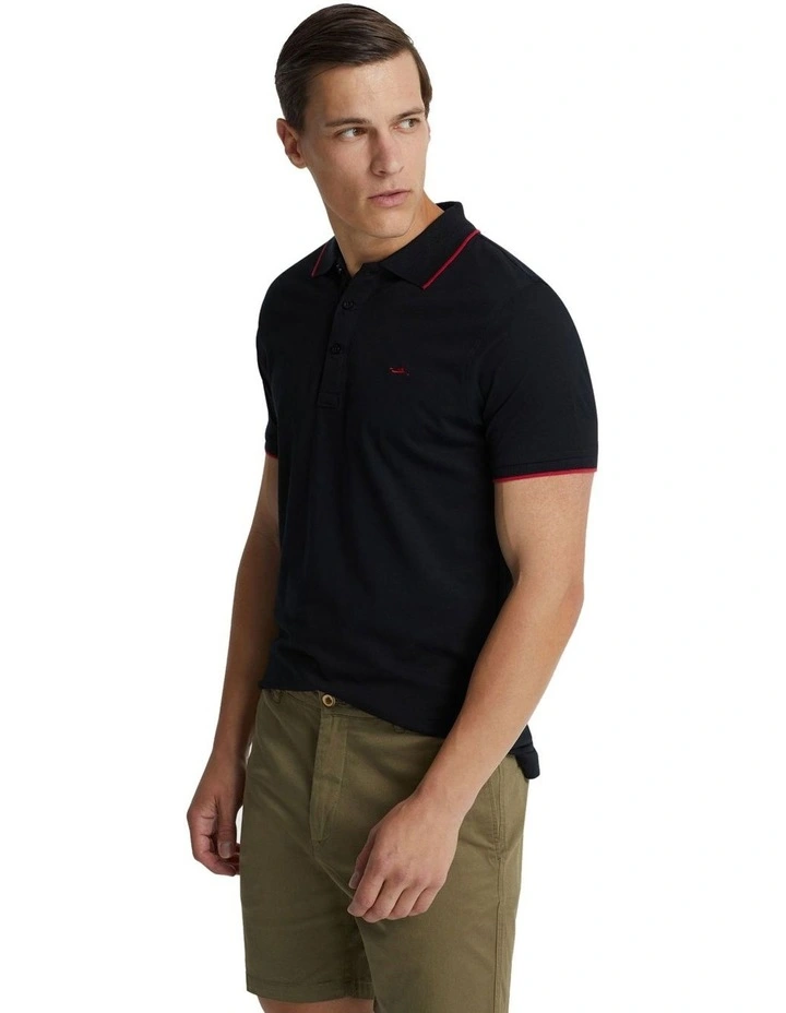 Henry Jersey Tipping Polo Shirt in Black