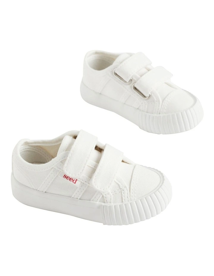 Mini Canvas Double Tab Sneaker in White