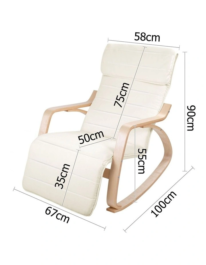 Fabric Rocking Armchair with Adjustable Footrest Beige