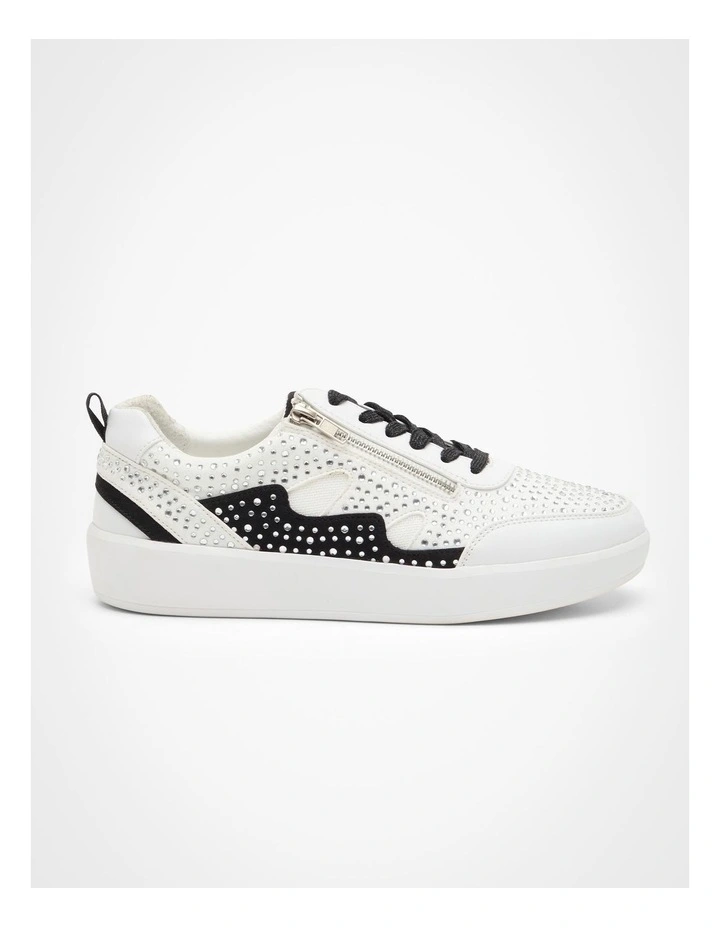 Bejewelled Side Zip Sneaker in White