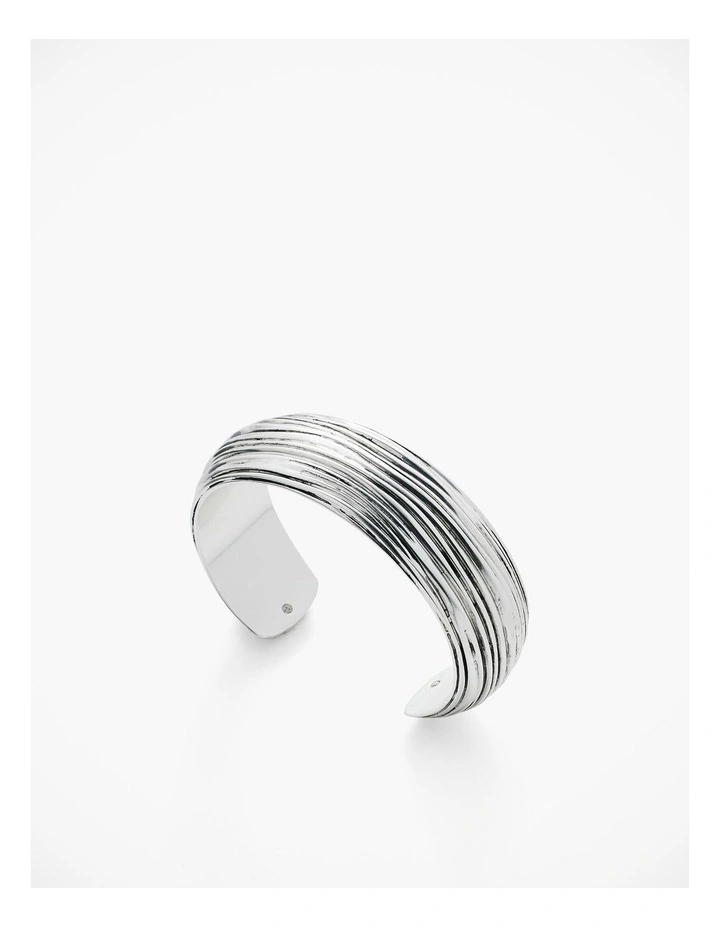 Linear Textured Cuff Bracelet in Satin Silver