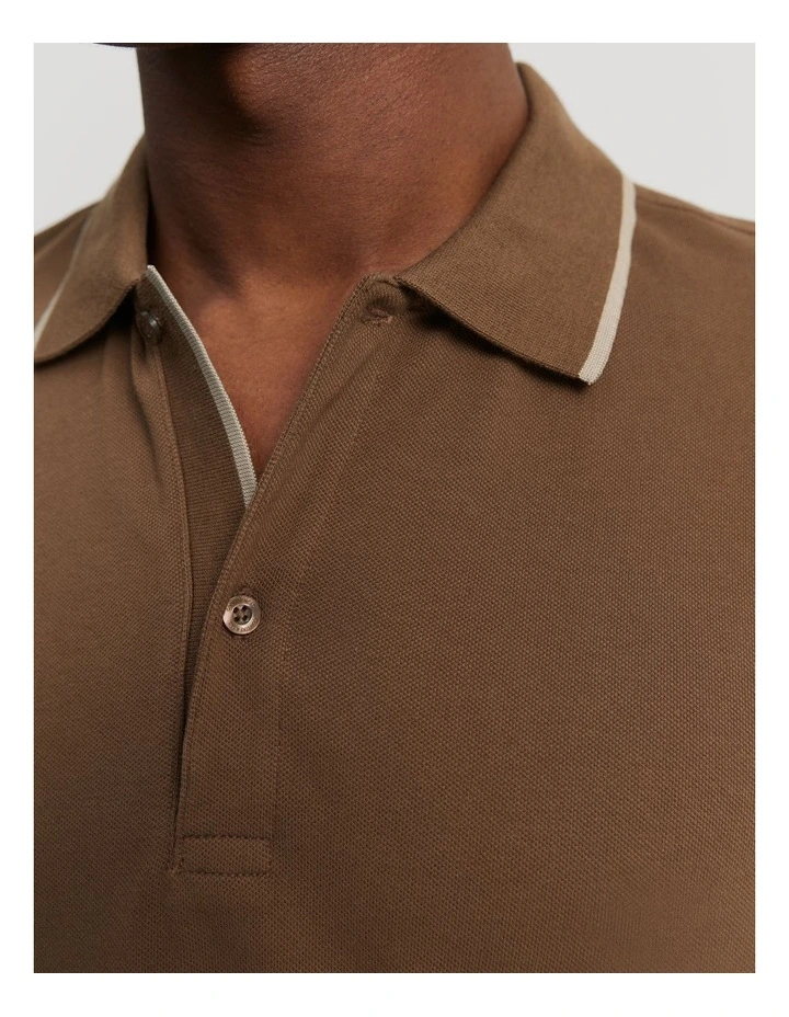 Slim Fit Stretch Pique Polo in Coffee