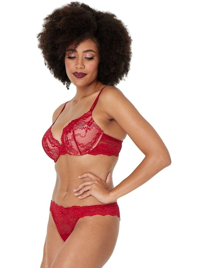 My Fit Lace Graduated Push up Plunge Bra in Jester Red