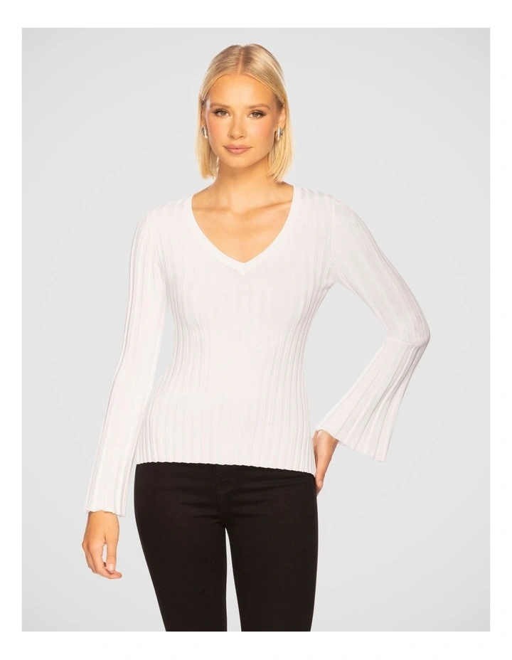 Maisie V Neck Knit Top in White