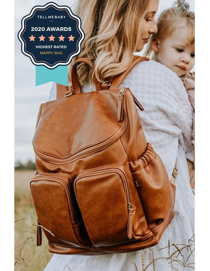 Signature Vegan Leather Nappy Backpack in Tan