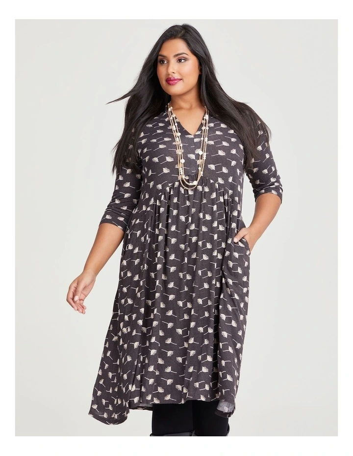Ditsy Natural V-neck Dress in Print