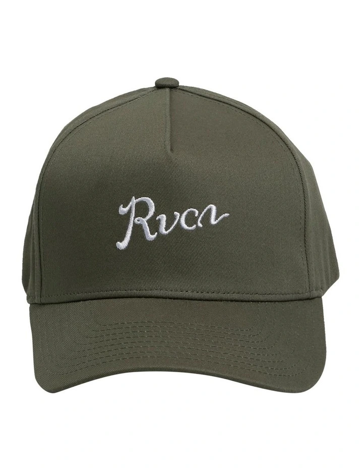 Alley Script Pinched Snapback Cap in Jade