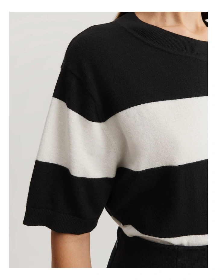 Organically Grown Cotton Cashmere Stripe T-shirt in Black Stripe