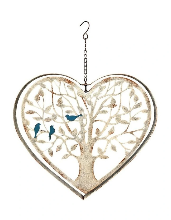 Heart with Birds Wall Hanging in White/Blue