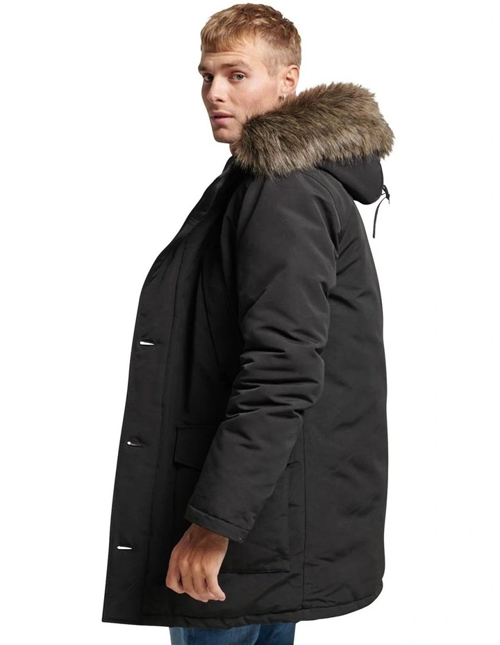 Everest Faux Fur Hooded Parka in Jet Black