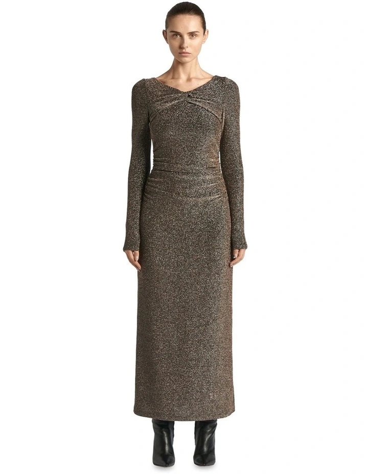 Lurex Jersey Twist Midi Dress in Black