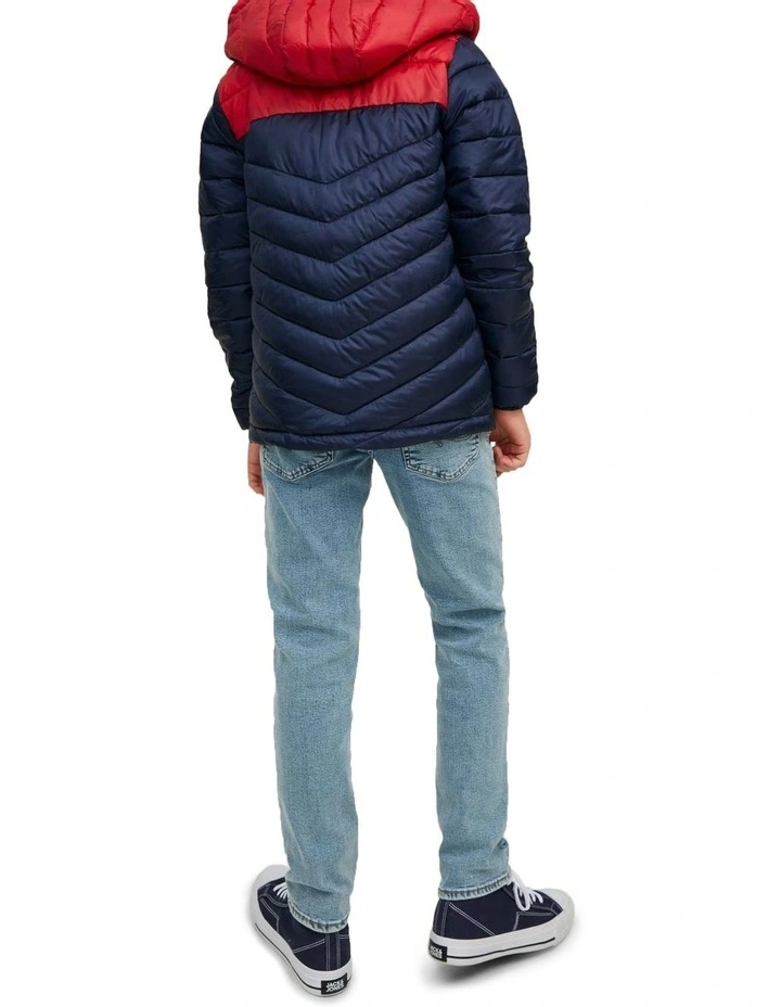 Hero Puffer Hood Jacket Navy Blazer in Red/White