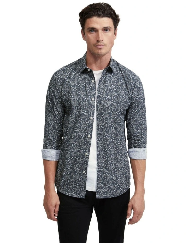 Kenton Printed Floral Shirt in Dark Olive