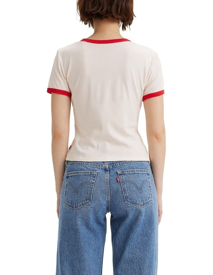 Graphic Ringer Rickie T-shirt in Cream