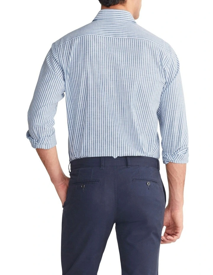 Tailored Stripe Linen Long Sleeves Shirt in Blue