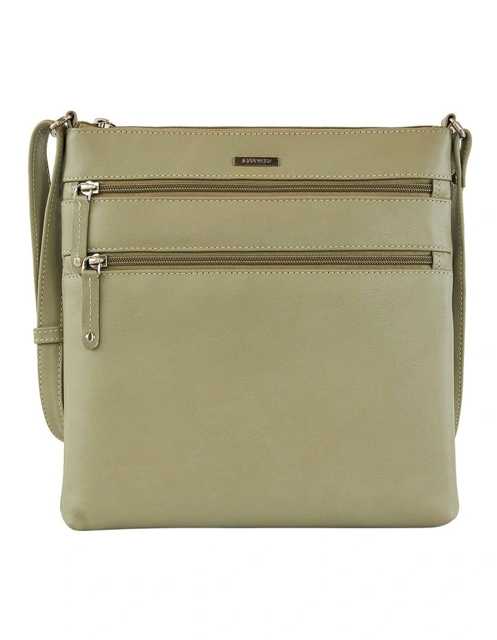 Zip Leather Crossbody Bag in Khaki
