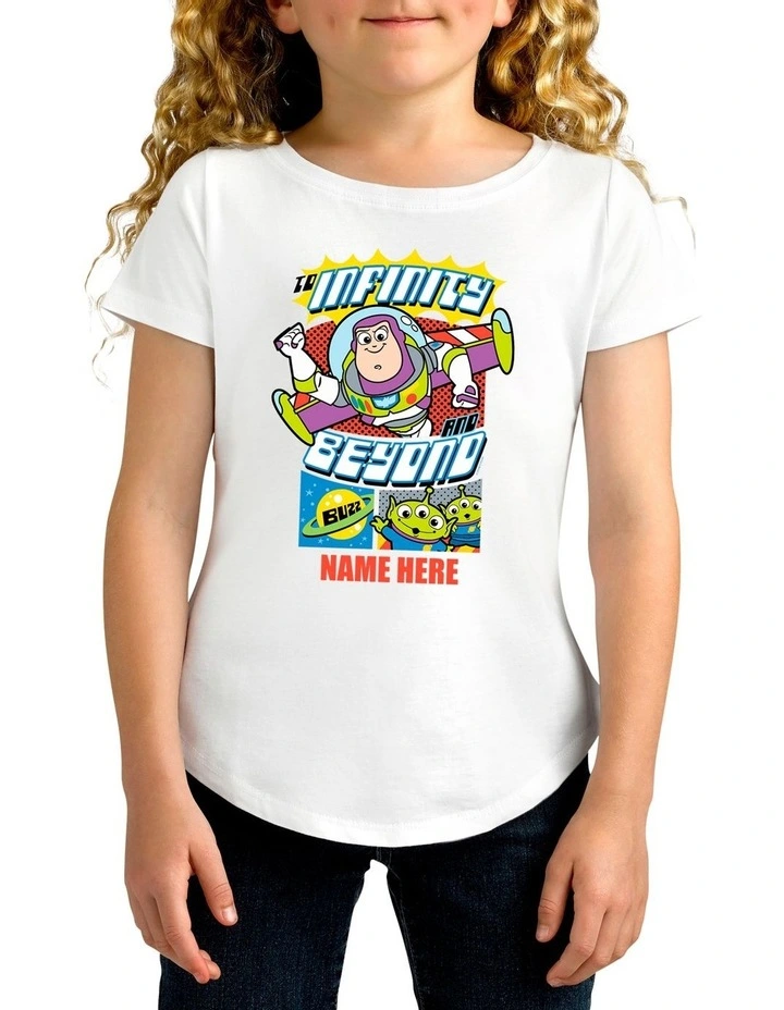 Girl's Disney Toy Story Buzz Personalised Cotton T-Shirt