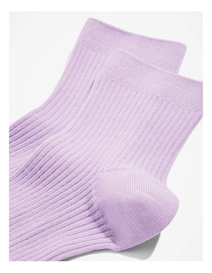 Australian Cotton Blend Ribbed Quarter Crew Sock in Lilac