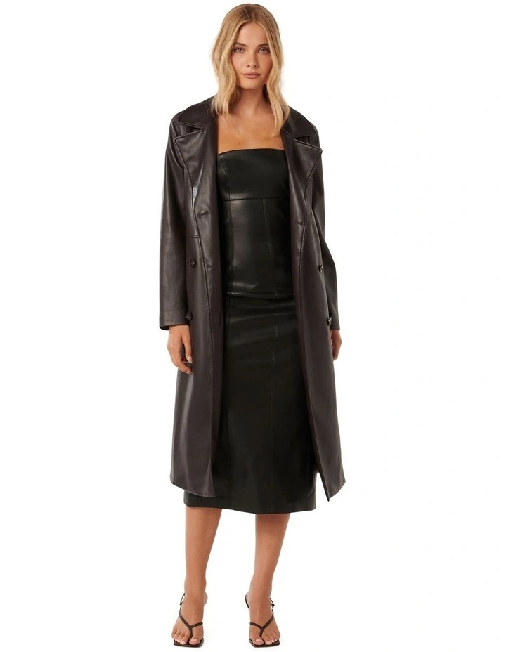 Ronnie PU Trench Coat in Chocolate