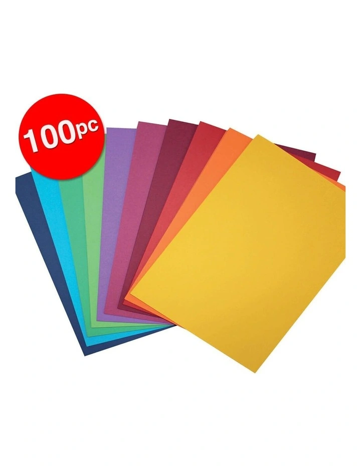100 Pack A4 Colour Board 200gsm Paper Craft School Sheets Assorted