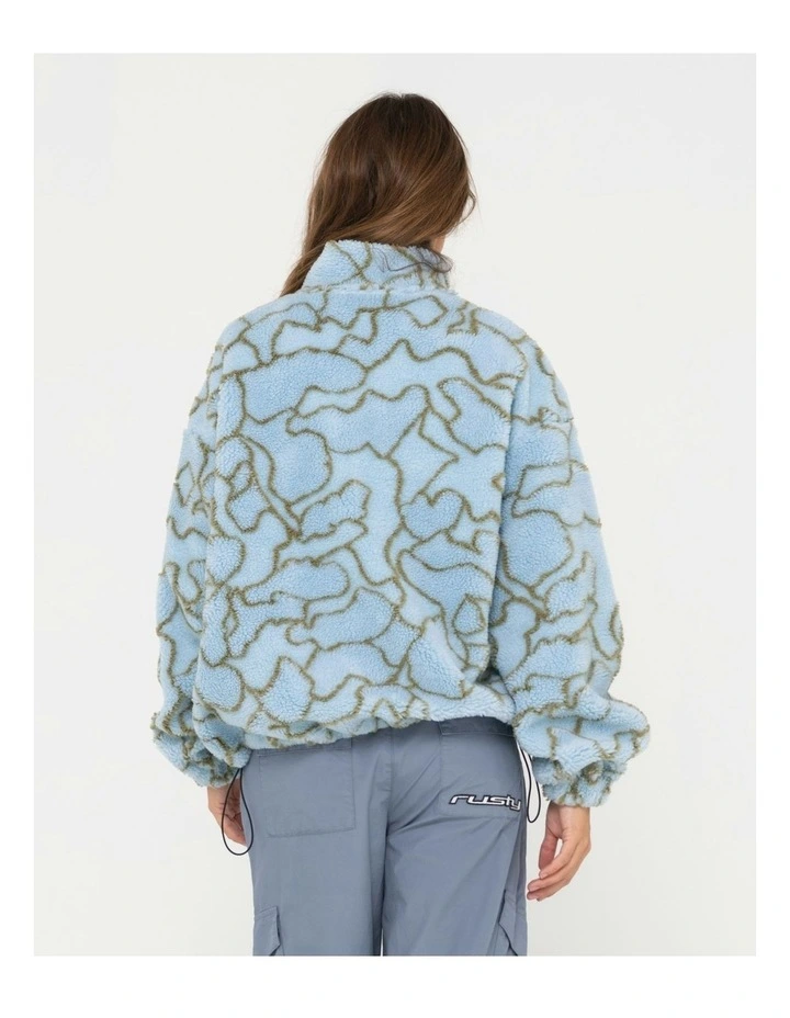 Low Tides Zip Through Sherpa Fleece Jacket in Blue
