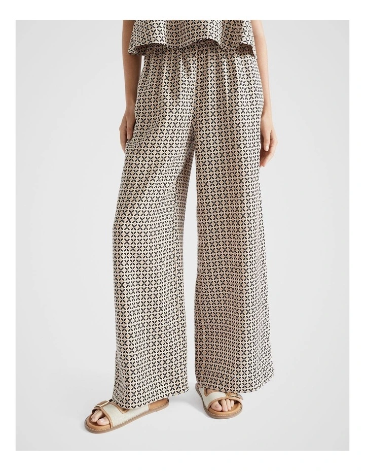 Linen Tie Pant in Champagne Geo