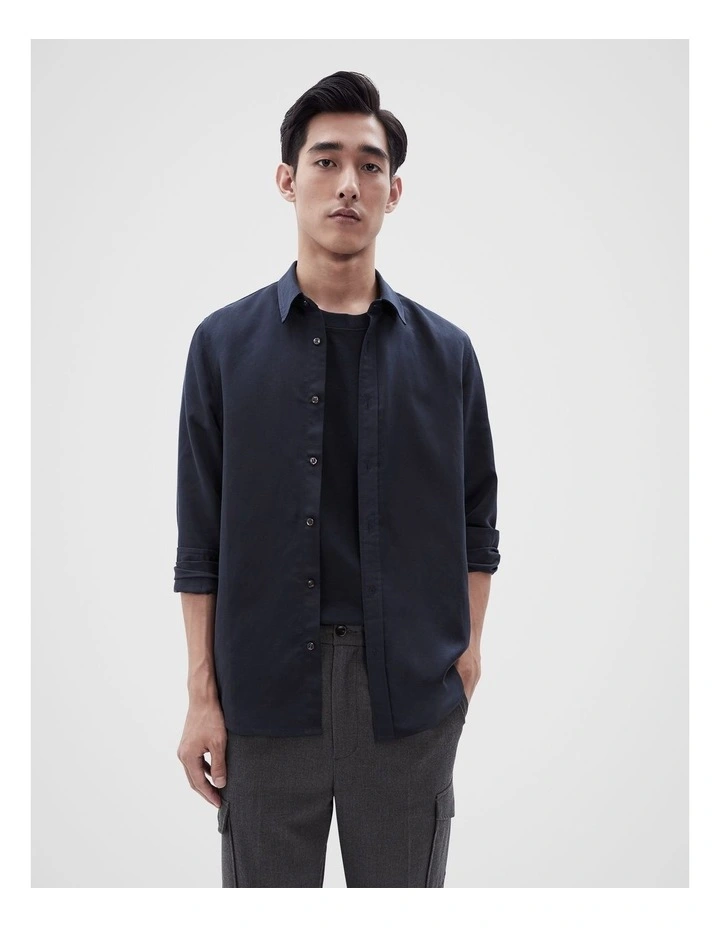 Lyocell Blend Long Sleeves Regular Fit Shirt in Navy
