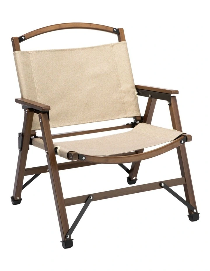 Bamboo Foldable Camping Table with 2 Chairs in Beige