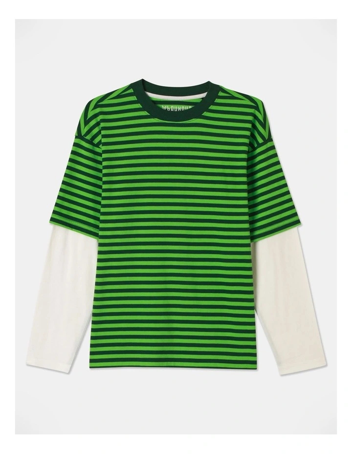 Long Sleeve Textured Stripe Tee in Green