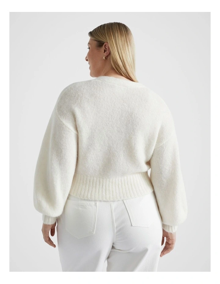 Wool Blend V Neck Knit in Cloud Cream