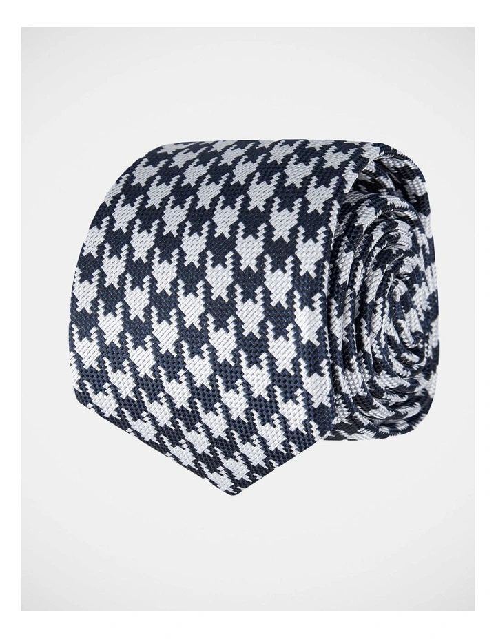 Houndstooth Poly Tie Navy