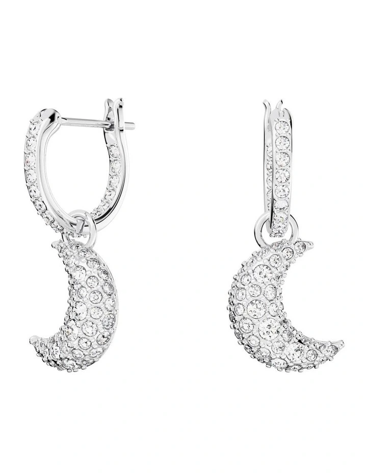 Luna Drop Earrings Moon Rhodium Plated in White