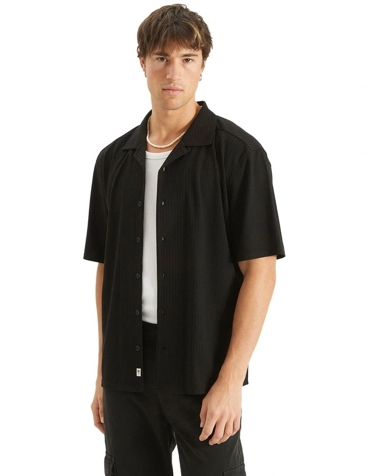 Cassanova Cropped Resort Shirt in Black