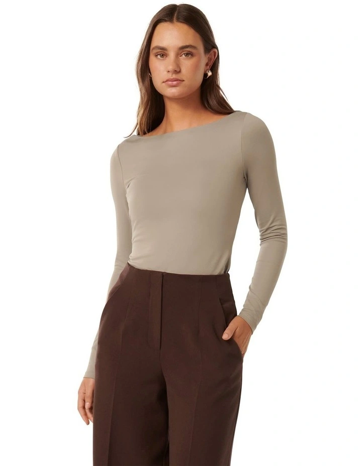 Erika Boat Neck Top in Beige