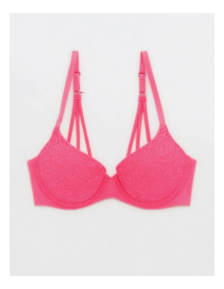 Real Sunnie Demi Push Up Bloom Lace Bra in Coral Sun